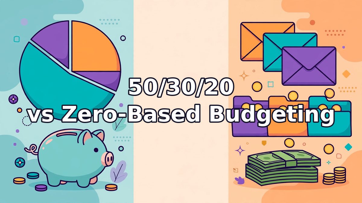 Illustration comparing the 50/30/20 budget rule with zero-based budgeting